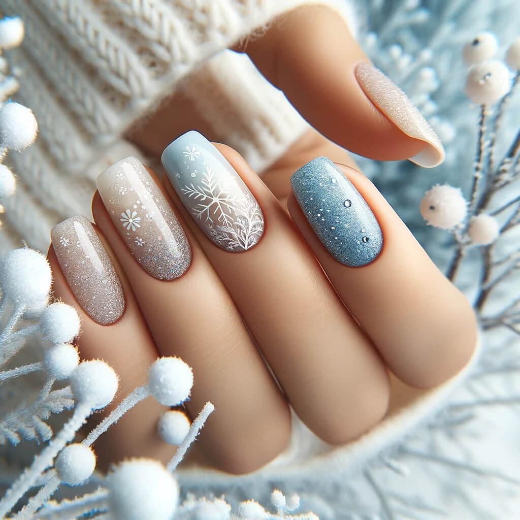 Snowy acrylic nails