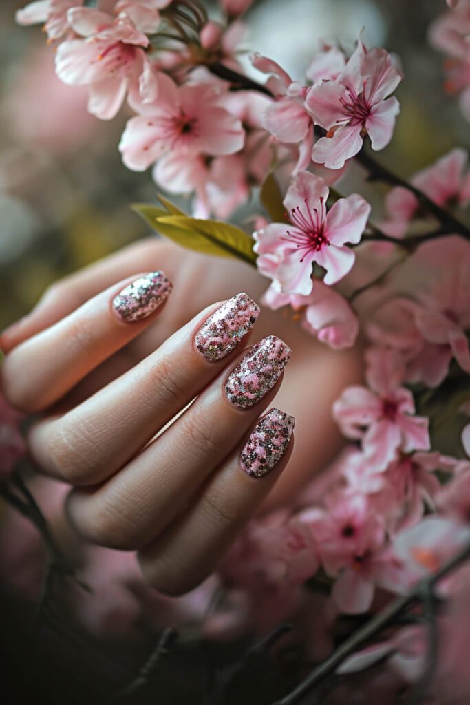 Glittering Blossom: Sparkling Spring Nails