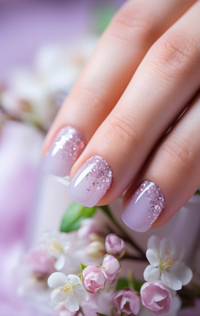 Spring Frost: Lavender Glitter Gradient Nails