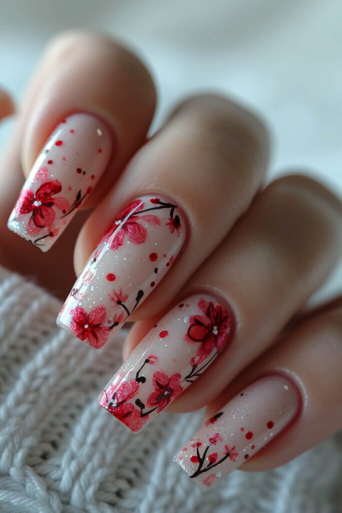Floral Valentines Day Nail Elegance