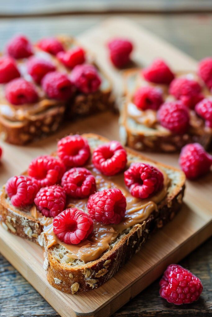 Raspberry and Almond Butter Toast - Healthy snack ideas