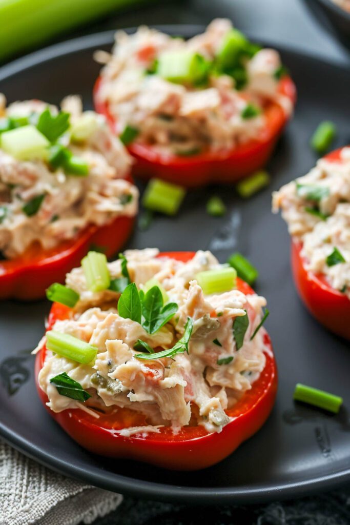 Tuna Salad on Bell Pepper Slices - Healthy snack ideas