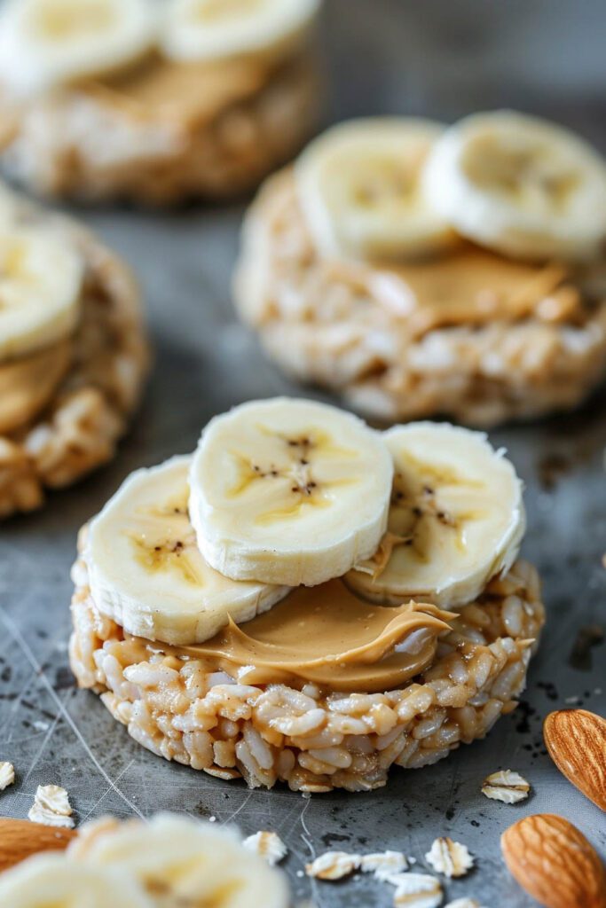 Almond Butter and Banana Rice Cakes - Healthy snack ideas