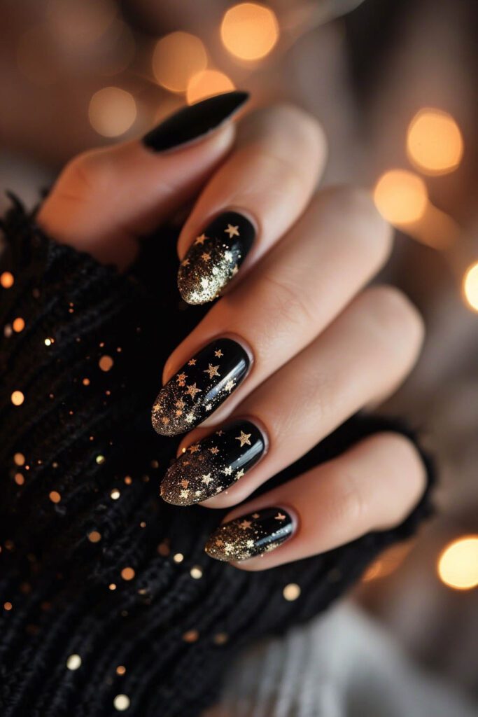 Starry Night - gold and black nails
