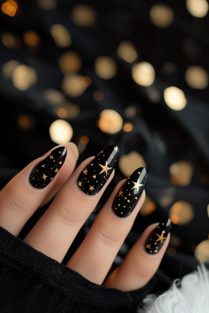 Starry Night - gold and black nails