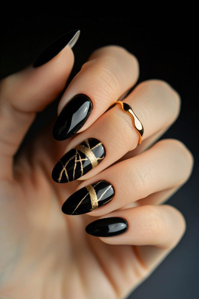 Abstract Art - gold and black nails