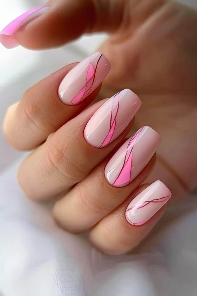 Abstract Pink Line Nails: Modern and Sleek - Pink Nails