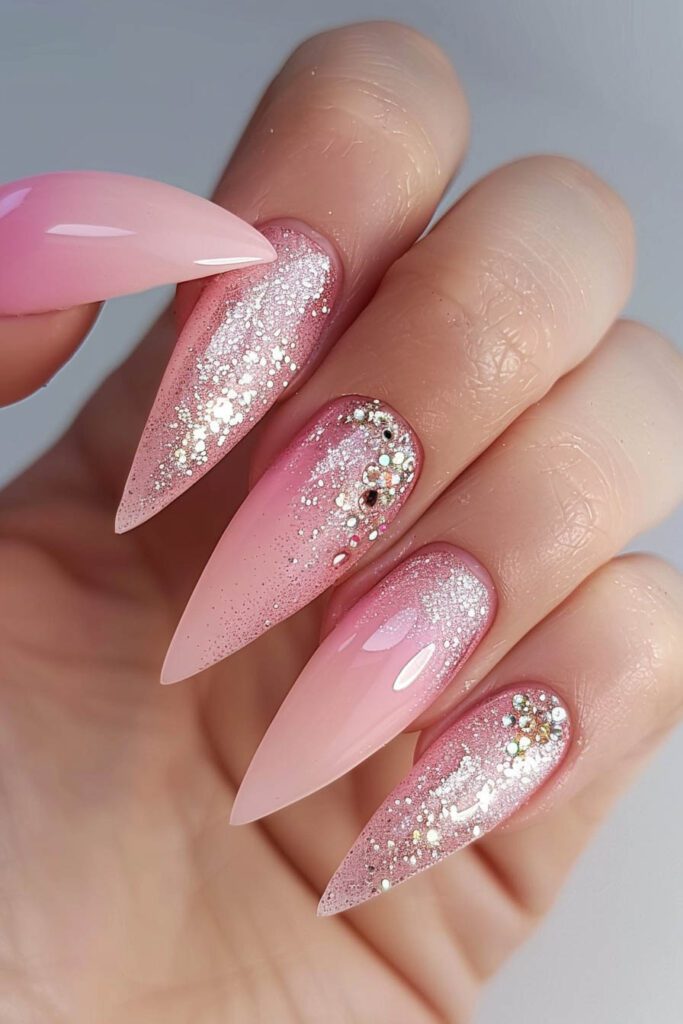 Glitter Pink Ombre Nails: Sparkling Glamour - Pink Nails