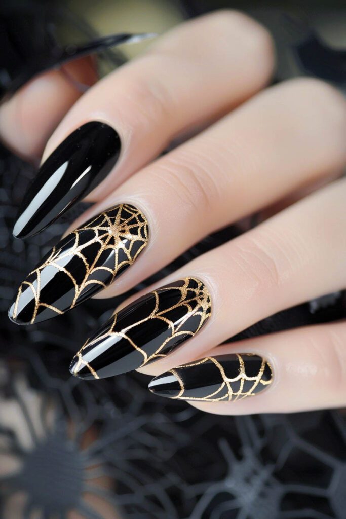 Gold Web Design - gold and black nails