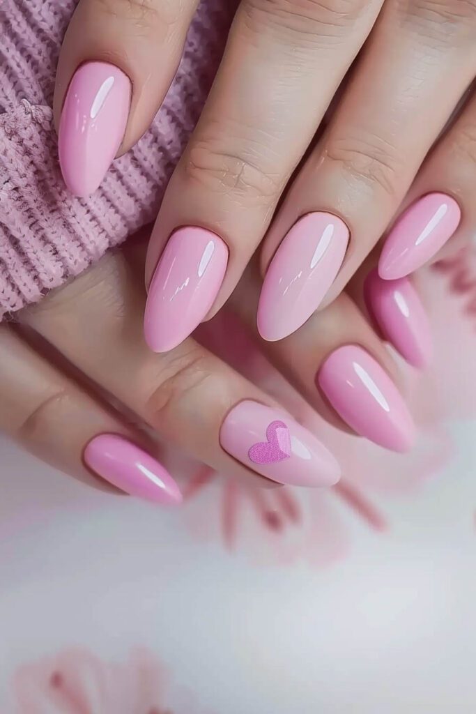 Heart Accent Pink Nails: Sweet and Romantic - Pink Nails