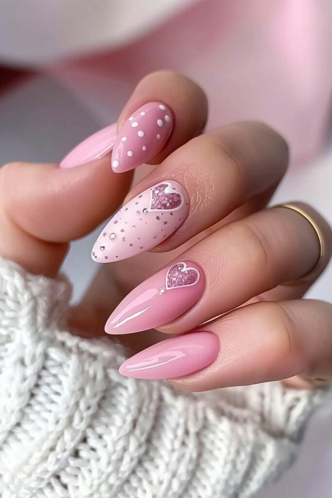 Glitter and Polka Dot Pink Nails: Whimsically Chic - Pink Nails