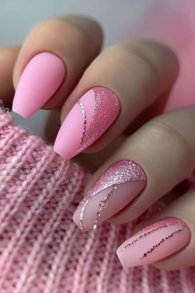 Matte Pink Glitter Nails: Elegant and Subtle - Pink Nails