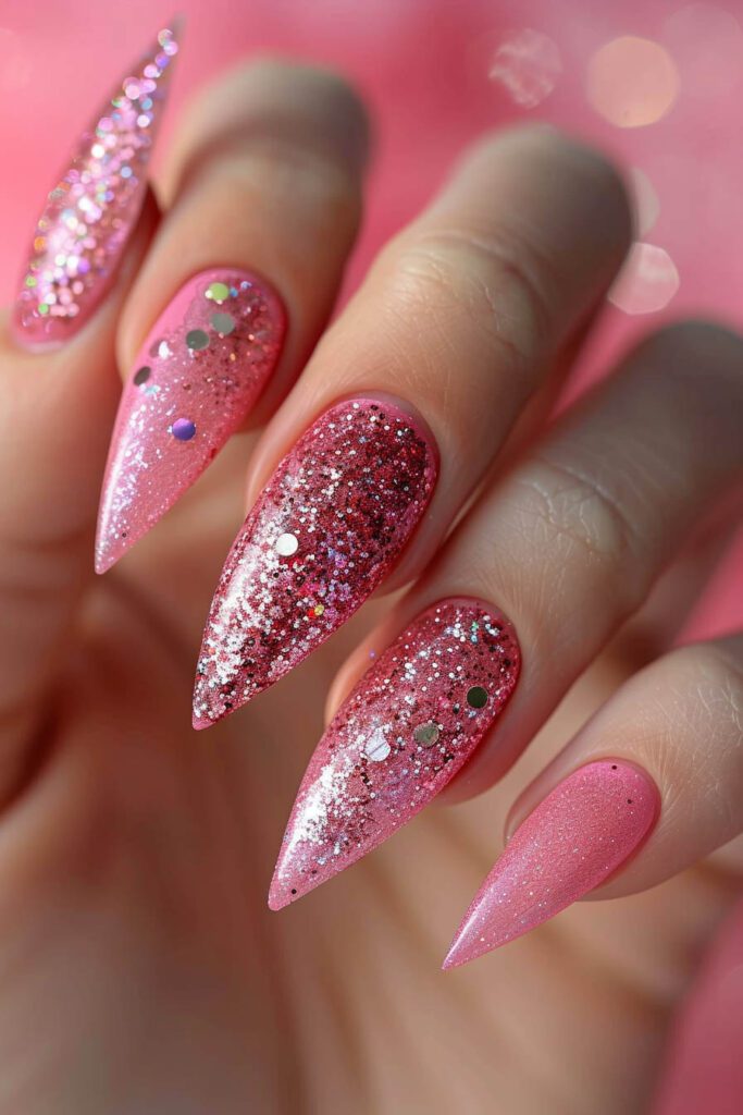 Pink Glitter Bomb Nails: Bold and Sparkling - Pink Nails