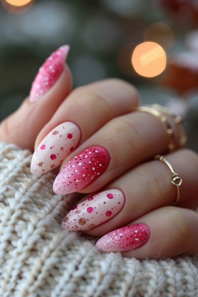 Berry Polka Dots: Festive Gradient Nails - Pink Nails