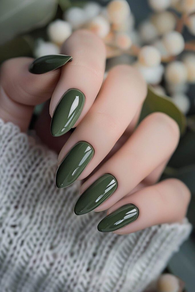 34. Olive Green: Peace, Nature, Stability - acrylic nail ideas