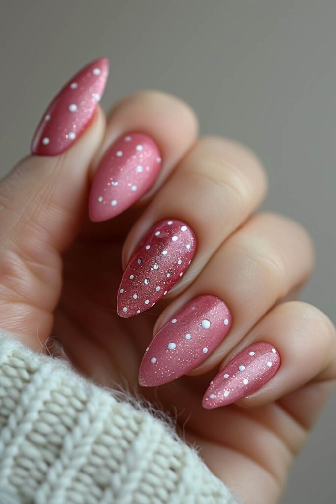 Frosted Polka Dots: Shimmery Winter Nails - Pink Nails