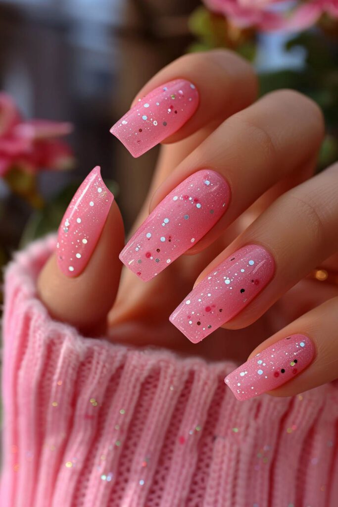 Pink Confetti: Sparkly Celebration Nails - Pink Nails