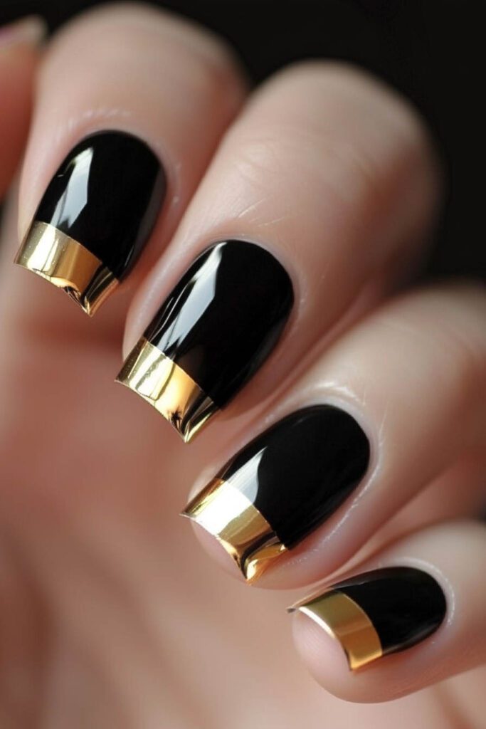 Gold French Tips - gold and black nails