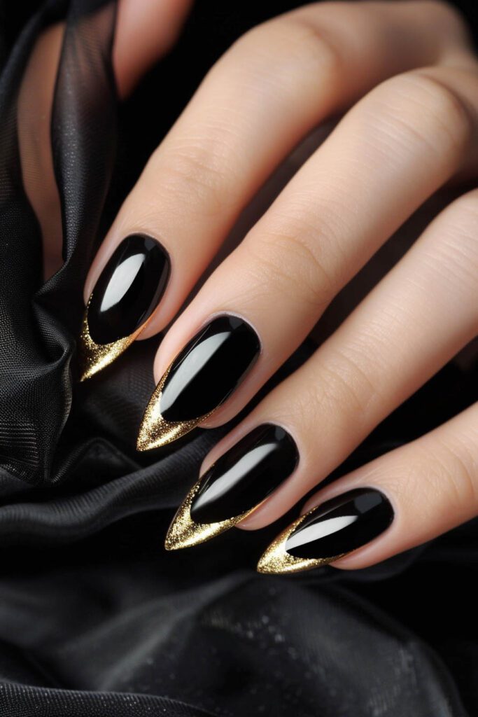 Gold French Tips - gold and black nails