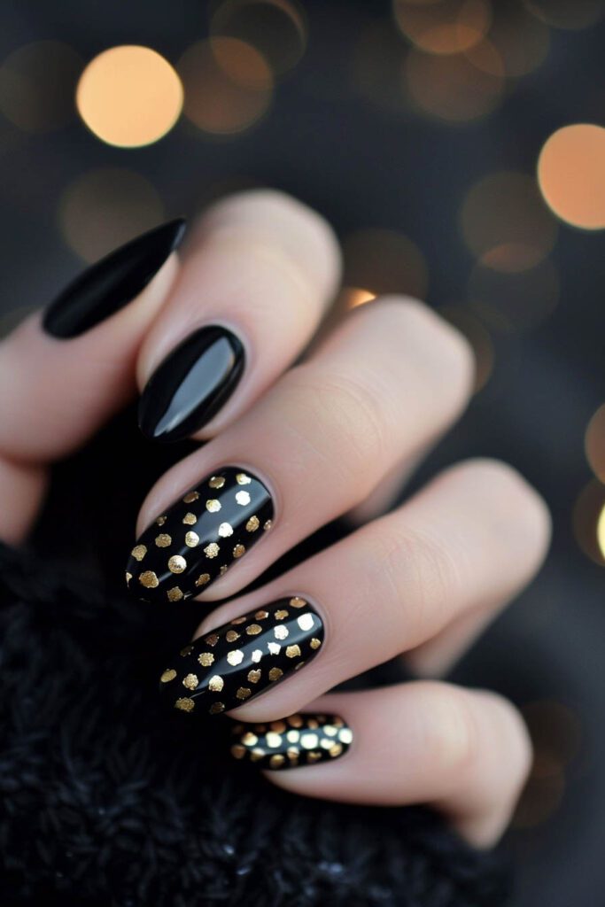 Polka Dots - gold and black nails