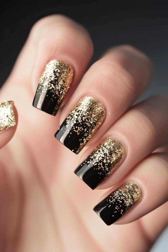 Glitter Ombre - gold and black nails