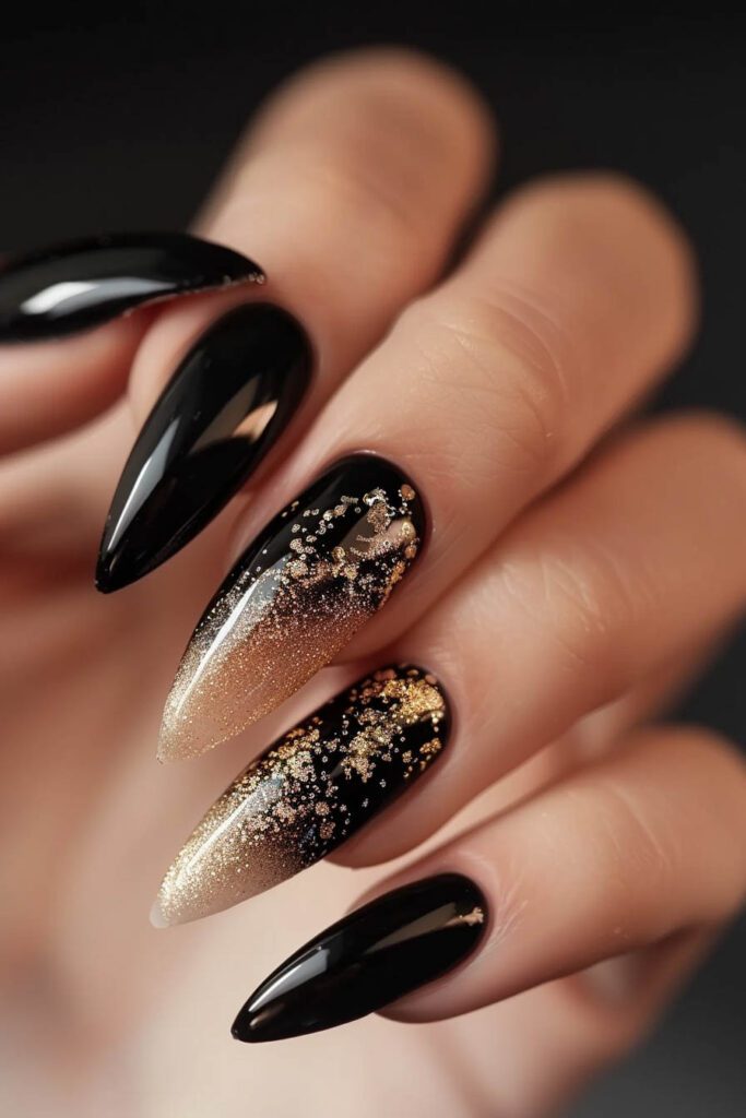 Glitter Ombre - gold and black nails