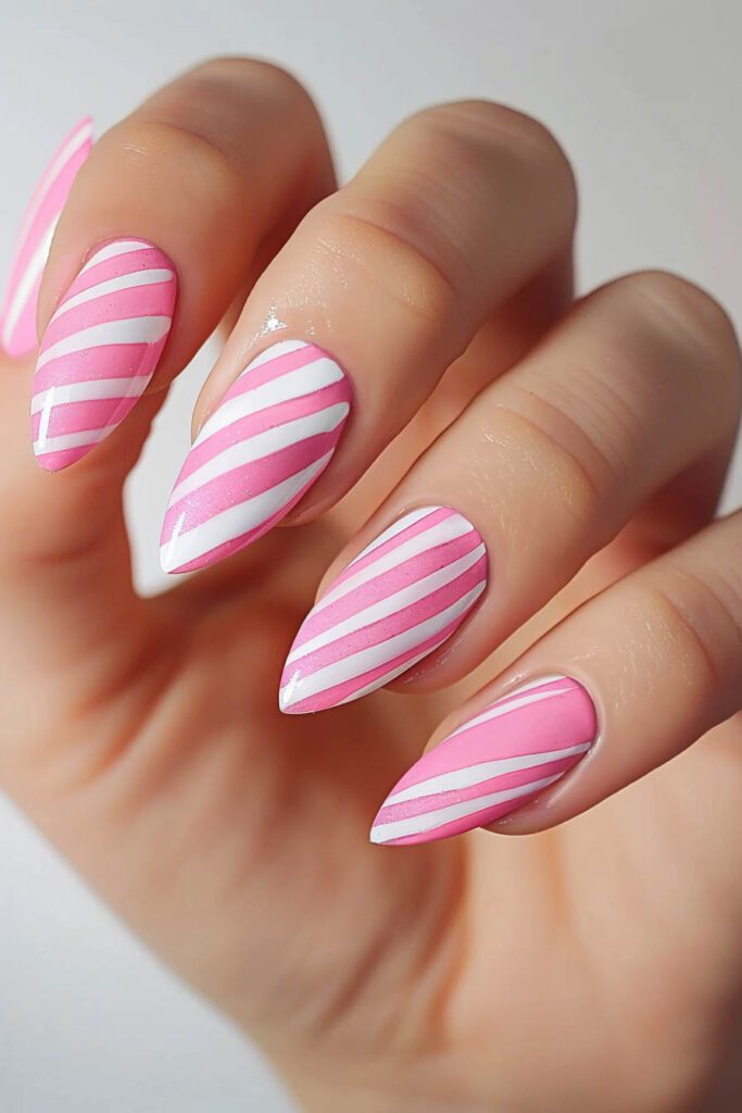 Candy Stripe Pink Nails: Fun and Playful - Pink Nails