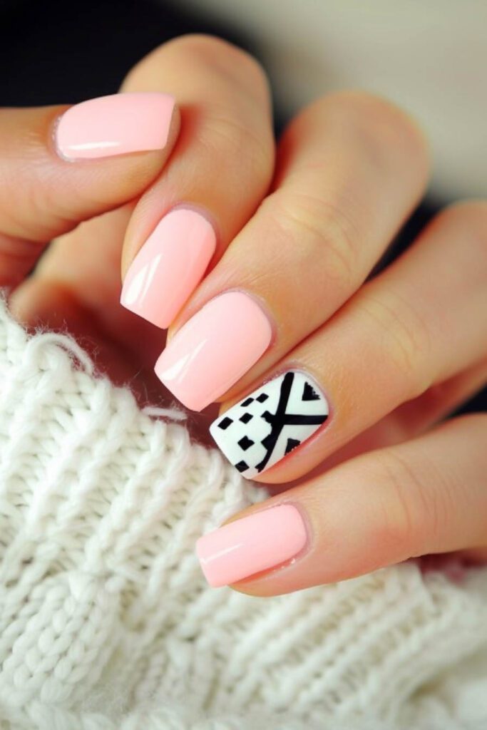Geometric Accent Pink Nails: Subtle Meets Bold - Pink Nails