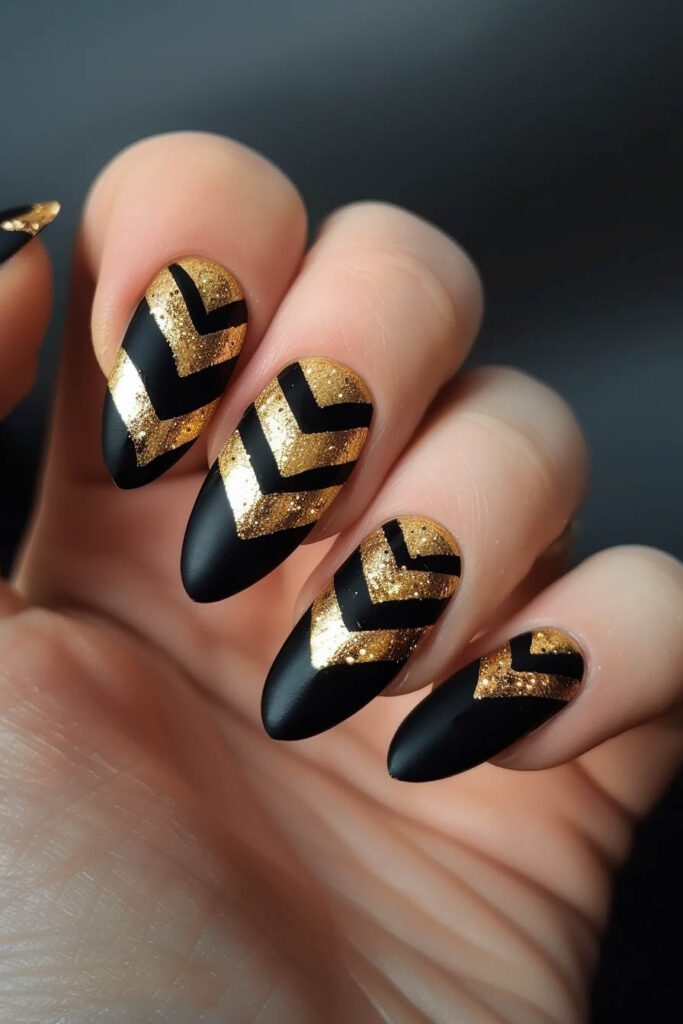 Chevron Patterns - gold and black nails