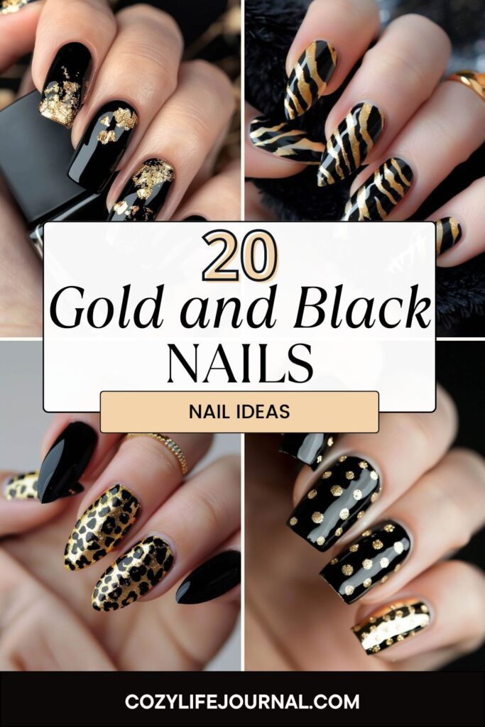 gold and black nails